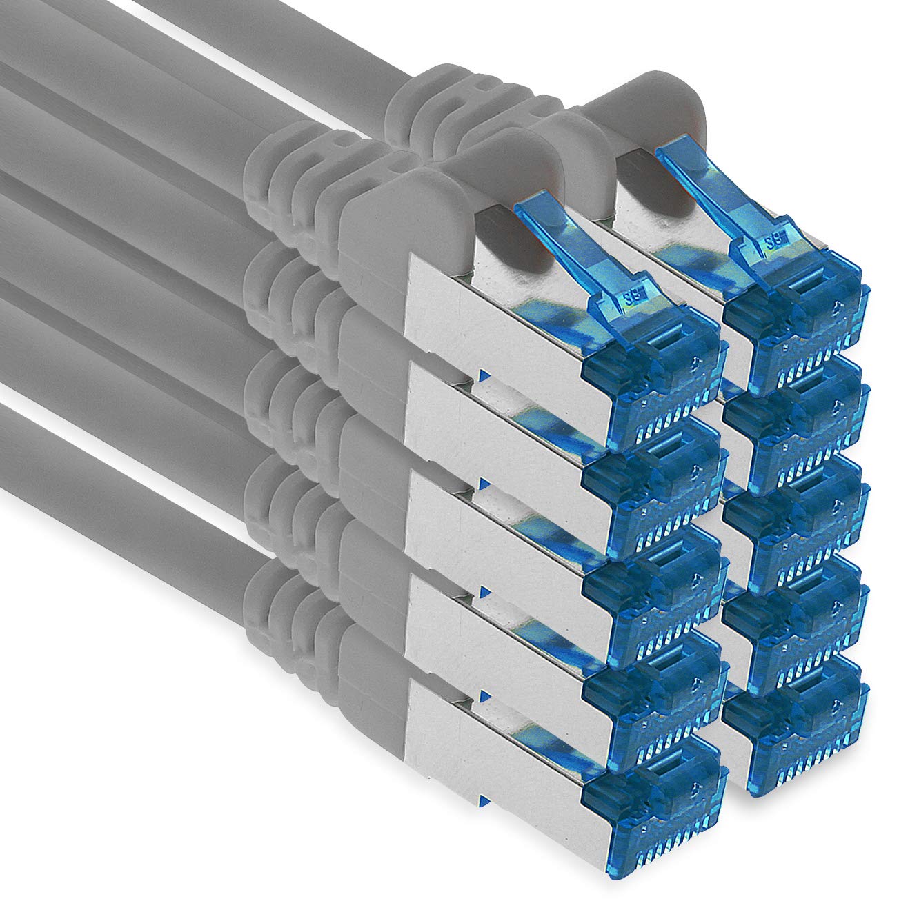 1aTTack.de Patch cable - 10x 3 meter Ethernet, network, LAN cable CAT6a (for gigabit networks, routers, switches, modems with RJ45 input - gray)