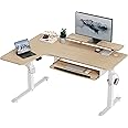 EUREKA ERGONOMIC Standing Desk Adjustable Height 61" Electric Sit Stand Computer Desk L Shaped with Keyboard Tray,Monitor Stand &LED, Dual Motor Memory Presets Sit to Desk Adjustable Desk, Left/Maple