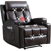 CANMOV Manual Recliner Chair with Massage and Heat,Breathable Leather Recliner Chair with Armrest and Backrest, Manual Reclining Single Sofa with 2 Cup Holders, Side Pocket for Living Room,Dark Brown