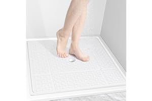 OTHWAY Square Shower Mat, 27"x 27" Extra Large Shower Mats for Inside Shower, TPE Anti Slip Shower mat with Suction Cups Drai