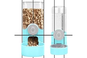 Yummy Sam Hanging Cage Automatic Small Pet Food Bowl Water Bottle Dispenser, Detachable Auto Gravity 1.2L Self-Feeding Feeder and 0.52L Waterer Set Kennel Feeding Station for Puppy Cats(Sky Blue)