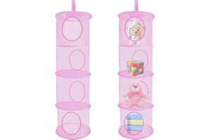 Hanging Mesh Storage Basket, 2 PCS Foldable 4 Compartment Hanging Teddy Storage Net Space Saver Bags Organizer Toy Storage Bo
