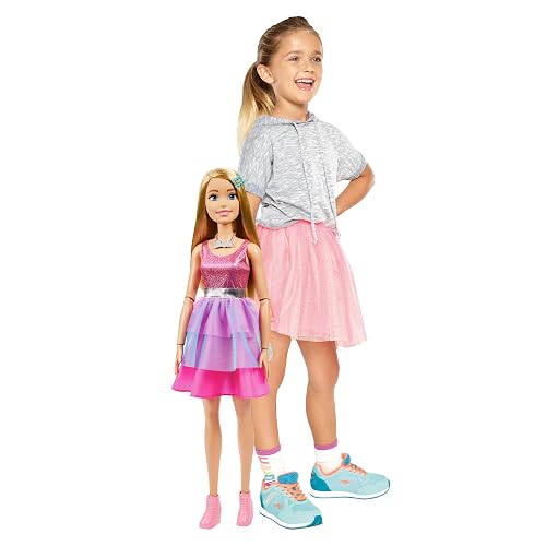 Large Barbie Doll with Blond Hair, 28 Inches Tall, Shimmery Pink Dress with Necklace and Hair Clip Accessories, HJY02