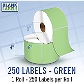 4" X 6" Direct Thermal Shipping Labels | Green | 1" Cores w/Perfs Easy Tear | Made in USA | Printing Label | 250 Labels | 250 Labels per Roll | 1 Rolls | Blank Labels