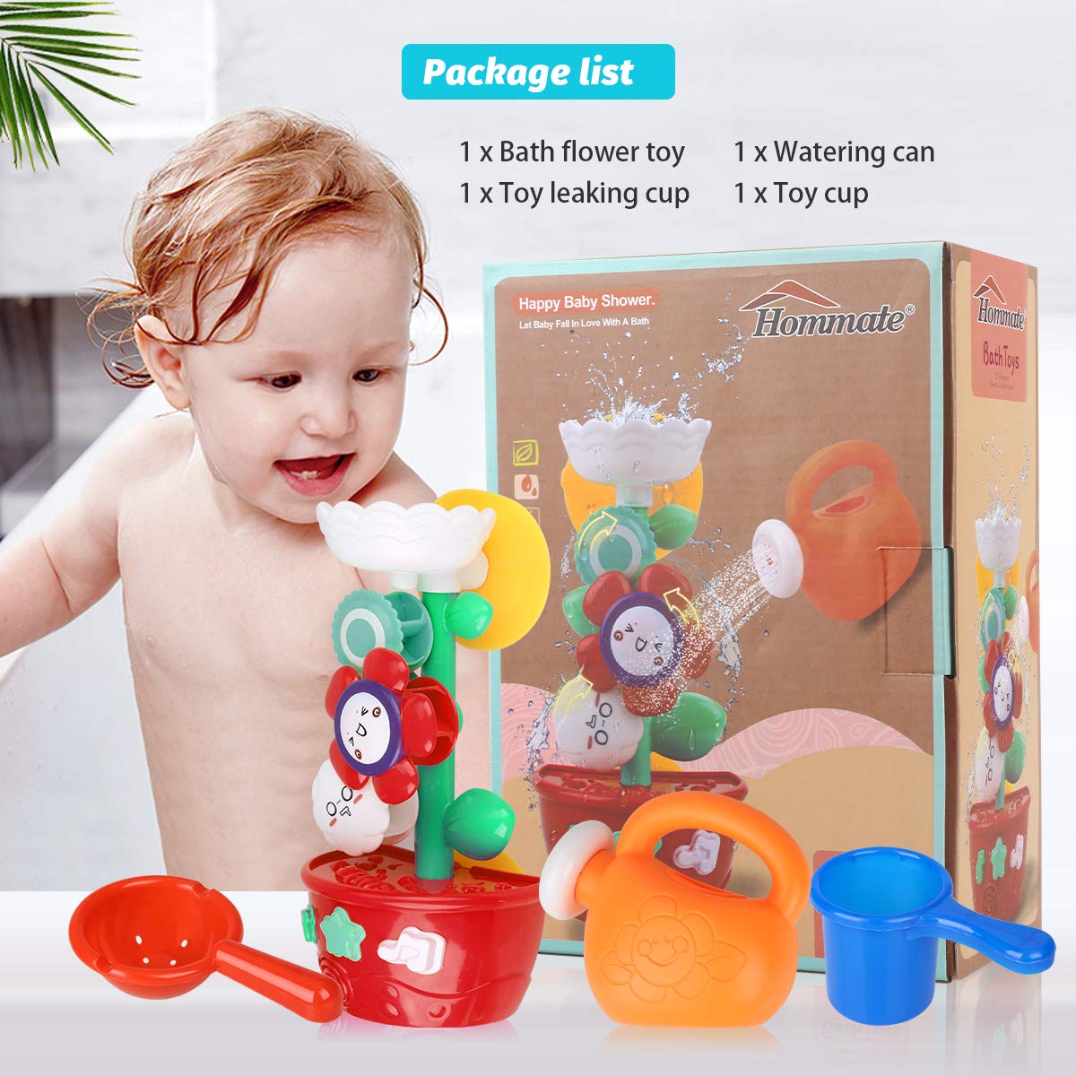 Bath Toys Toddlers Bathtub Toy Flower Bath Toy for Babies Kids 1 2 3 Year Old Girls Boys Bath Wall Toy 1 Mini Sprinkler 2 Toys Cups Fill Flow and Spin with Strong Suction Cups Color Box Gift Ideal