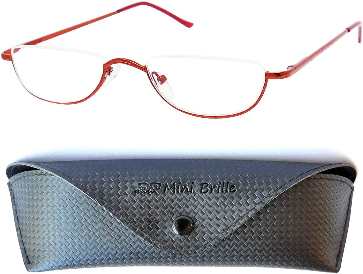 Mini Brille - Metal Half Moon Reading Glasses,Half Eye Stainless Steel Frame with Spring Hinge, Men and Women Readers