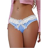 SHENHE Women's Satin Bow Panty Lace Trim Low Rise Cute Bikini Underwear Silky Panty Brief