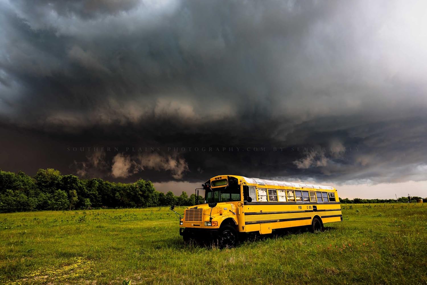 Photographs - Storm Photography Print (Not Framed) Picture of Thunderstorm Over School Bus on Stormy Spring Day in Oklahoma Transportation Wall Art Classroom Decor