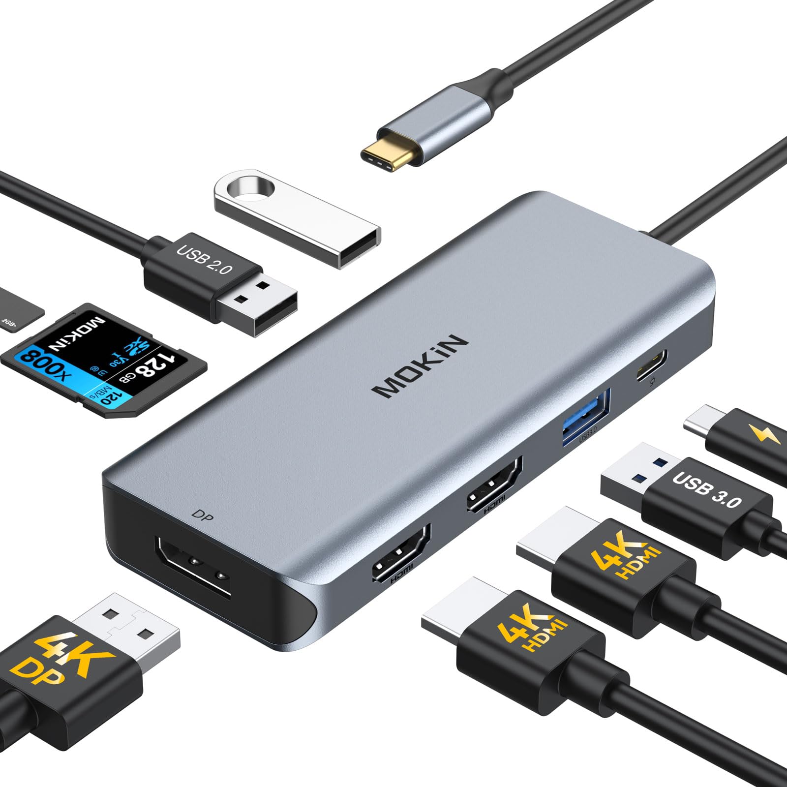 Laptop Docking Station, USB C Dual HDMI Adapter, 9 IN 1 USB C Dual Monitor Docking Station with 2 HDMI, DisplayPort, 3 USB, 100W PD, SD/TF for MacBook Pro 2020-2016, MacBook Air 2020-2018