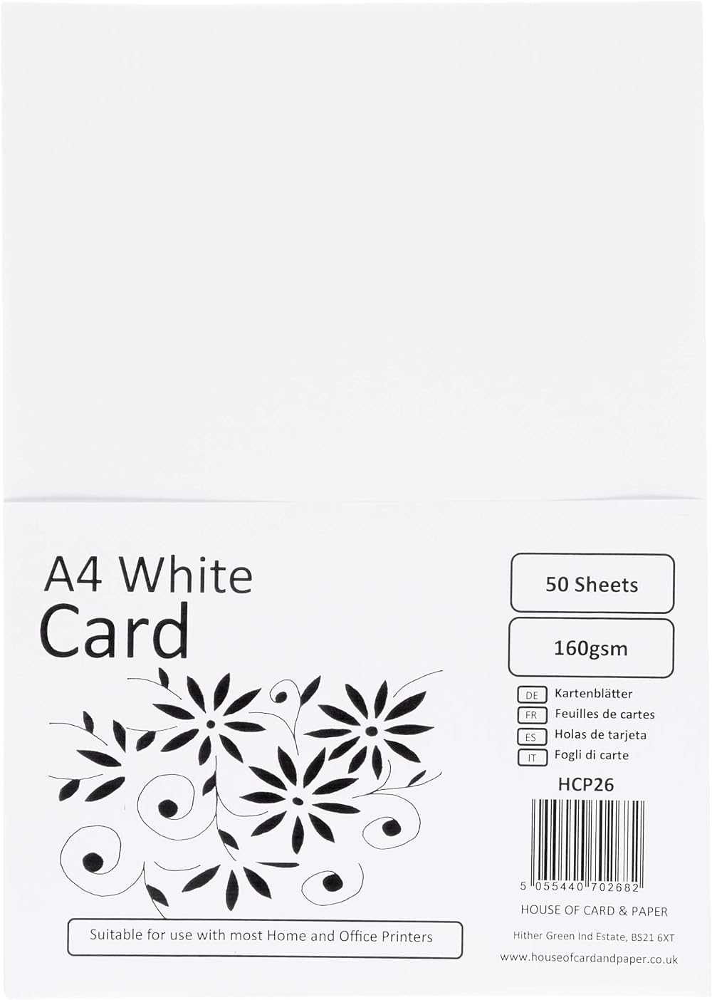 House of Card & Paper A4 160gsm White Card Pack of 50 Sheets