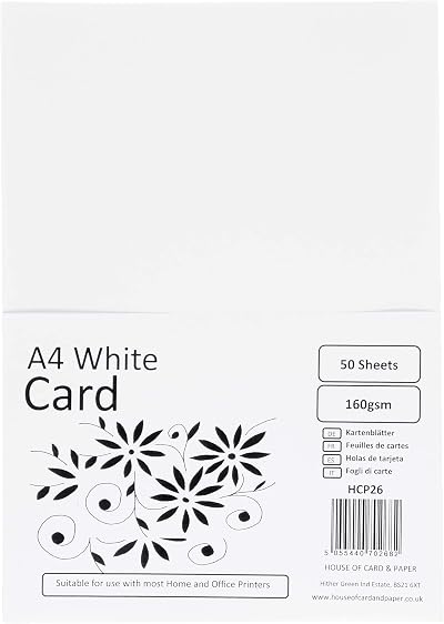 House of Card & Paper A4 160gsm White Card Pack of 50 Sheets