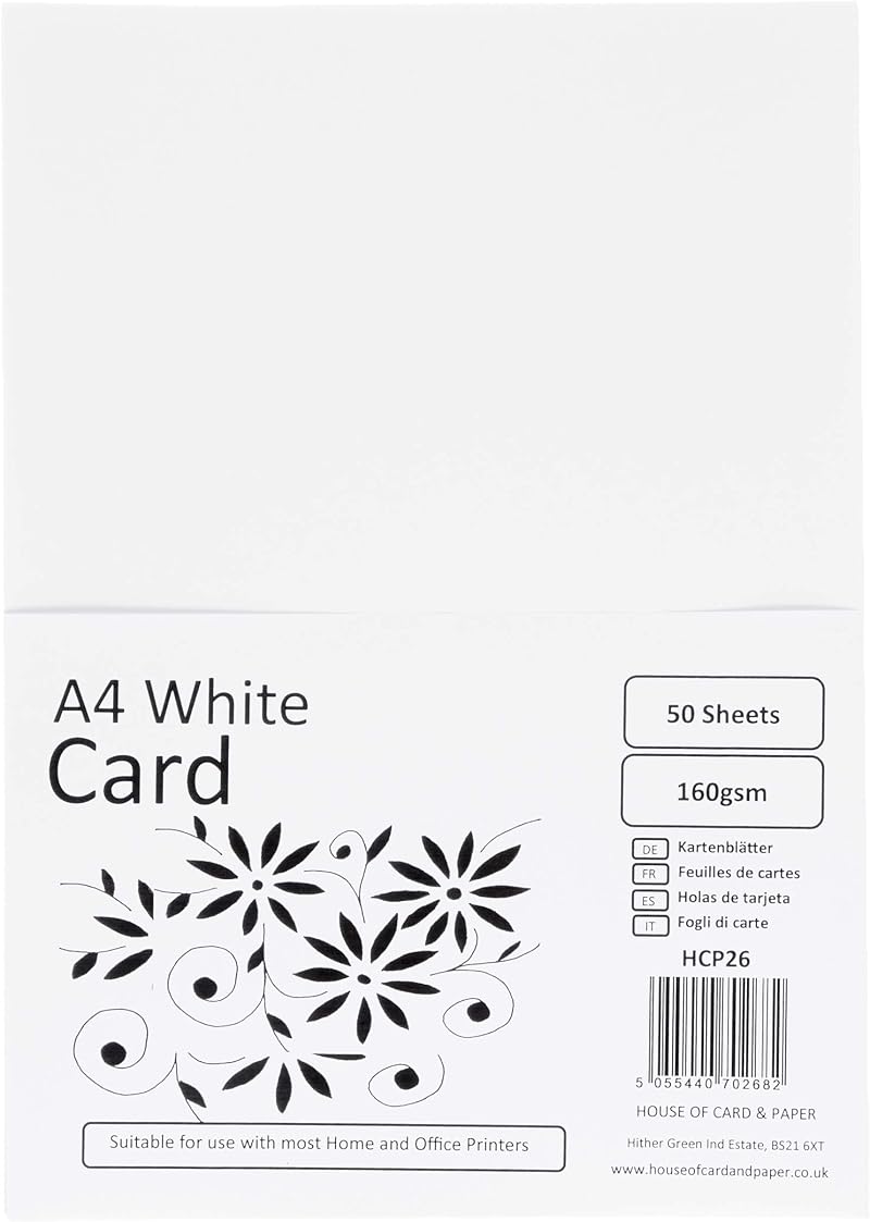 House of Card & Paper A4 160gsm White Card Pack of 50 Sheets