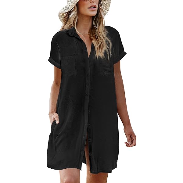 dresses myrtle beach Women's Long Sleeve Beach Shirt Dress Swimsuit Coverup-Eddoyee