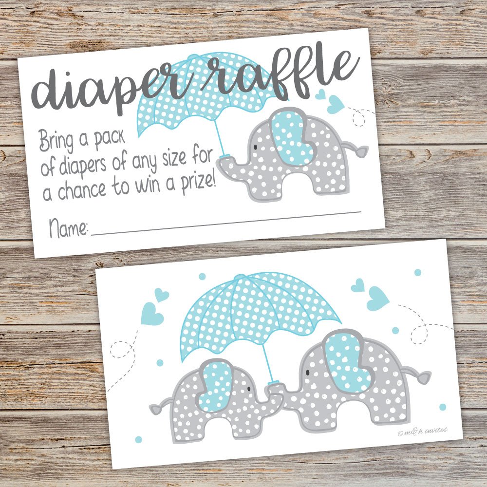 Blue Elephant Diaper Raffle Tickets 50 Count Boy Baby Shower