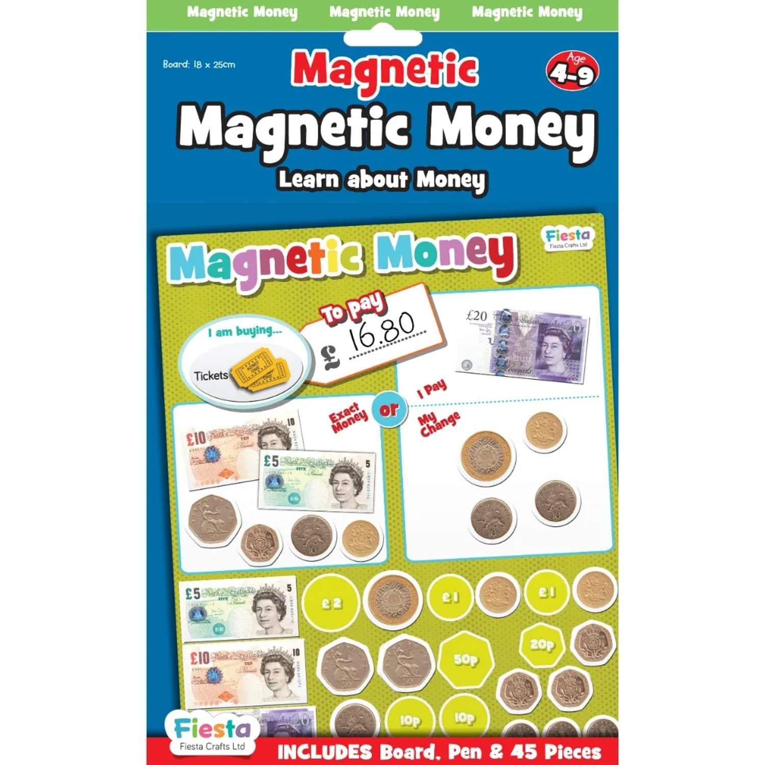 Magnetic Money Learning Chart by Fiesta Crafts- Includes Magnetic Coins and Notes and Double-sidied play board - Various Ways To Helps Kids Learn About How To Use Coins and Notes and Value of Money