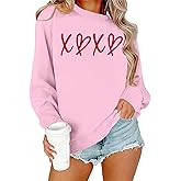 Valentine Sweatshirts for Women Cute Love Heart Shirt Valentine's Long Sleeve Pullover Tops