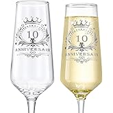 ROXBURGH 10th Wedding Anniversary Champagne Flutes Gifts Set of 2 Rhinestones Studded, 10th Anniversary Decorations 7 OZ Crystal Champagne Glasses, Wedding Gifts, Couples