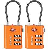 ANVIL TSA Approved Luggage Locks – High Security TSA008 Combination Travel Locks with Inspection Indicator for Suitcases and Backpacks. (2, Orange)