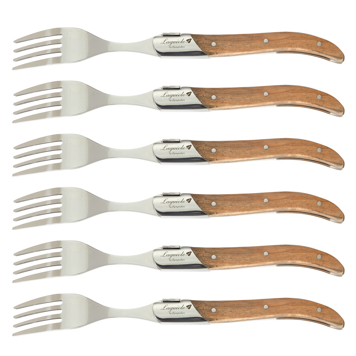FlyingColors Laguiole Fork. Stainless Steel Forks Set, Olive Wood