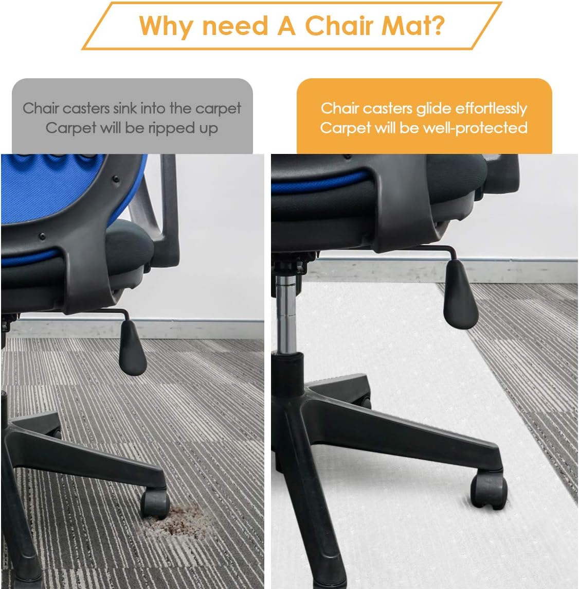 Chair Mat for Carpeted Floor, 36 x 48 inches, Premium Material Chair Mat with Lip, Easy Glide Transparent Mats for Chairs, Good for Desks, Floor Mats for Office: Kitchen & Dining