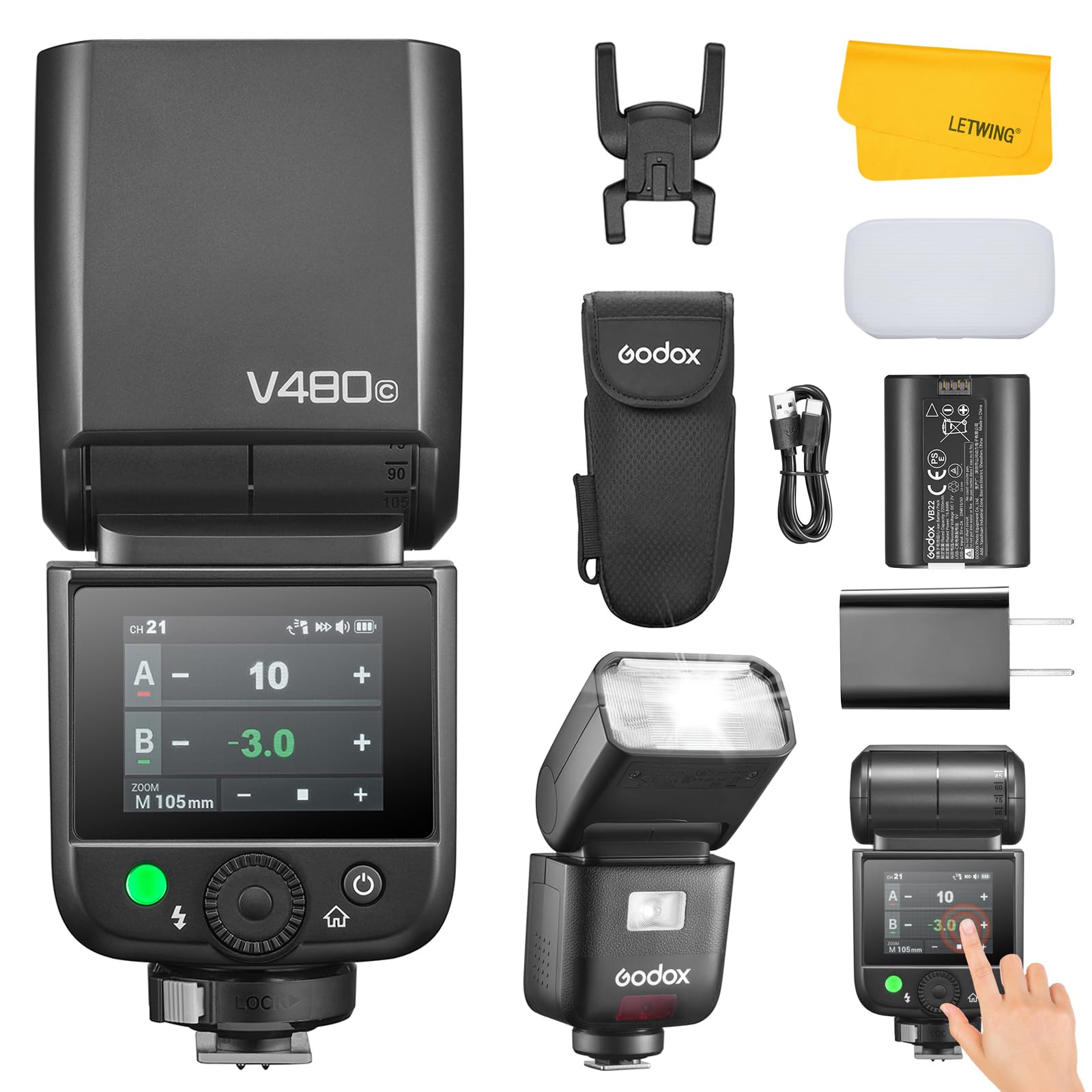 Photo 1 of Godox V480 C V480-C TTL Flash for Canon, 2.4G Wireless Speedlite Canon HSS 1/8000s, 2.0” Color Touchscreen, Smart Distance Readout, Li-ion Battery, 650 Full Power Flashes, 10-Level Modeling Lamp