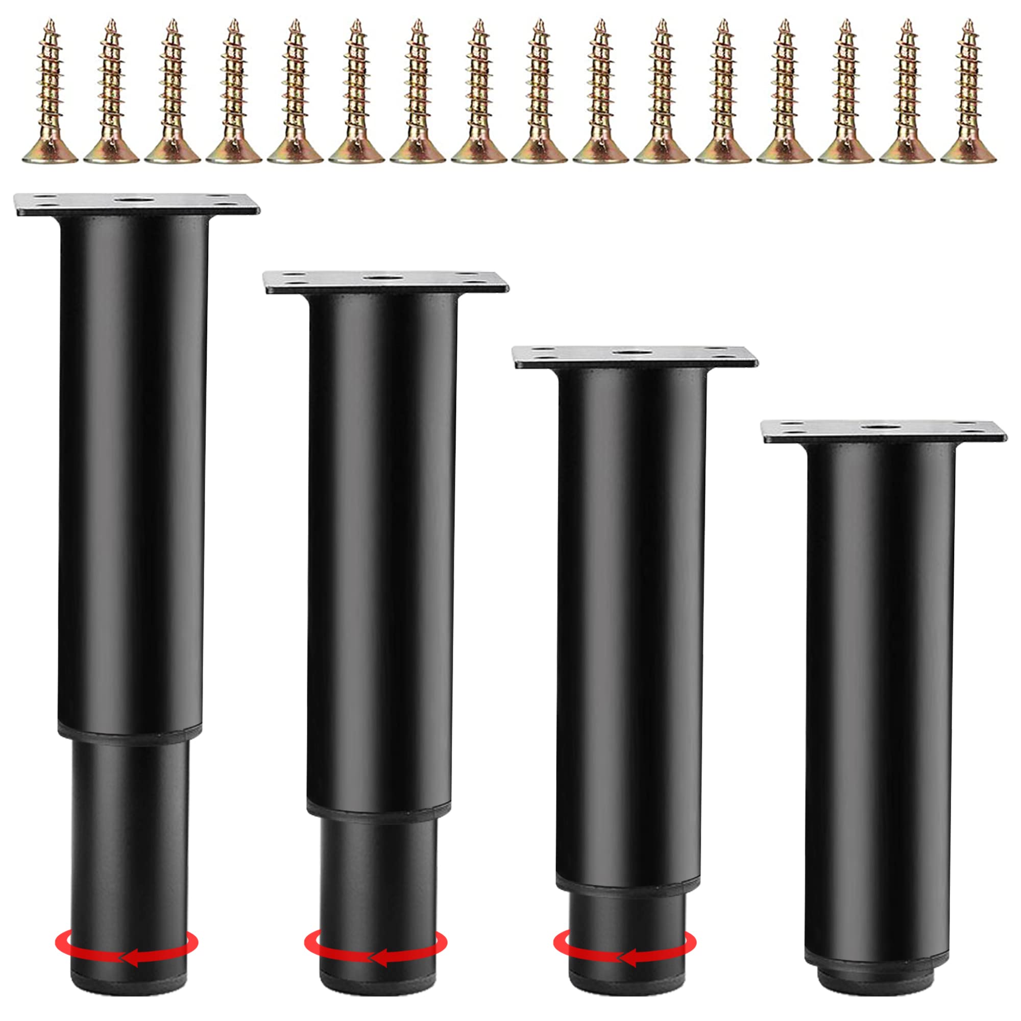 Oursouion Pack of 4 Furniture Feet, Metal Adjustable Furniture Feet, Black, 12 cm, DIY Furniture Feet, Cabinet Feet, Furniture Legs for Cupboard, Sofa, Bedside Table, Bathroom Cabinet and Other