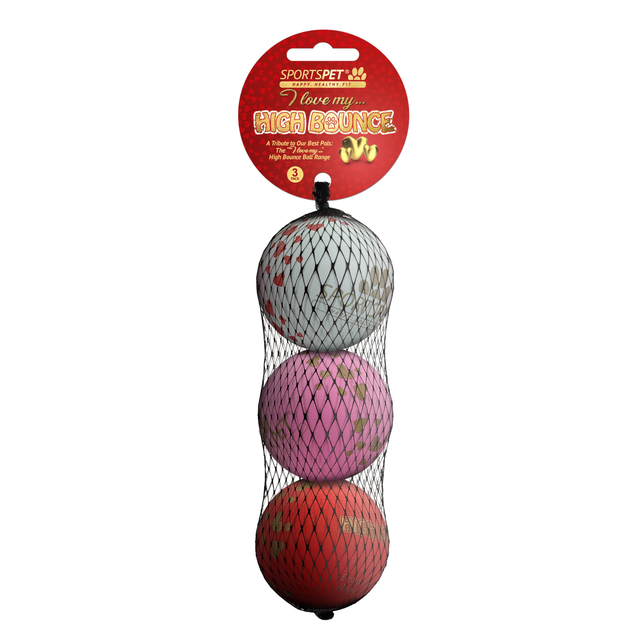 SPORTSPET High Bounce Natural Rubber Dog Balls (I Love My... High Bounce) (3 Pack) (60mm) — image 1