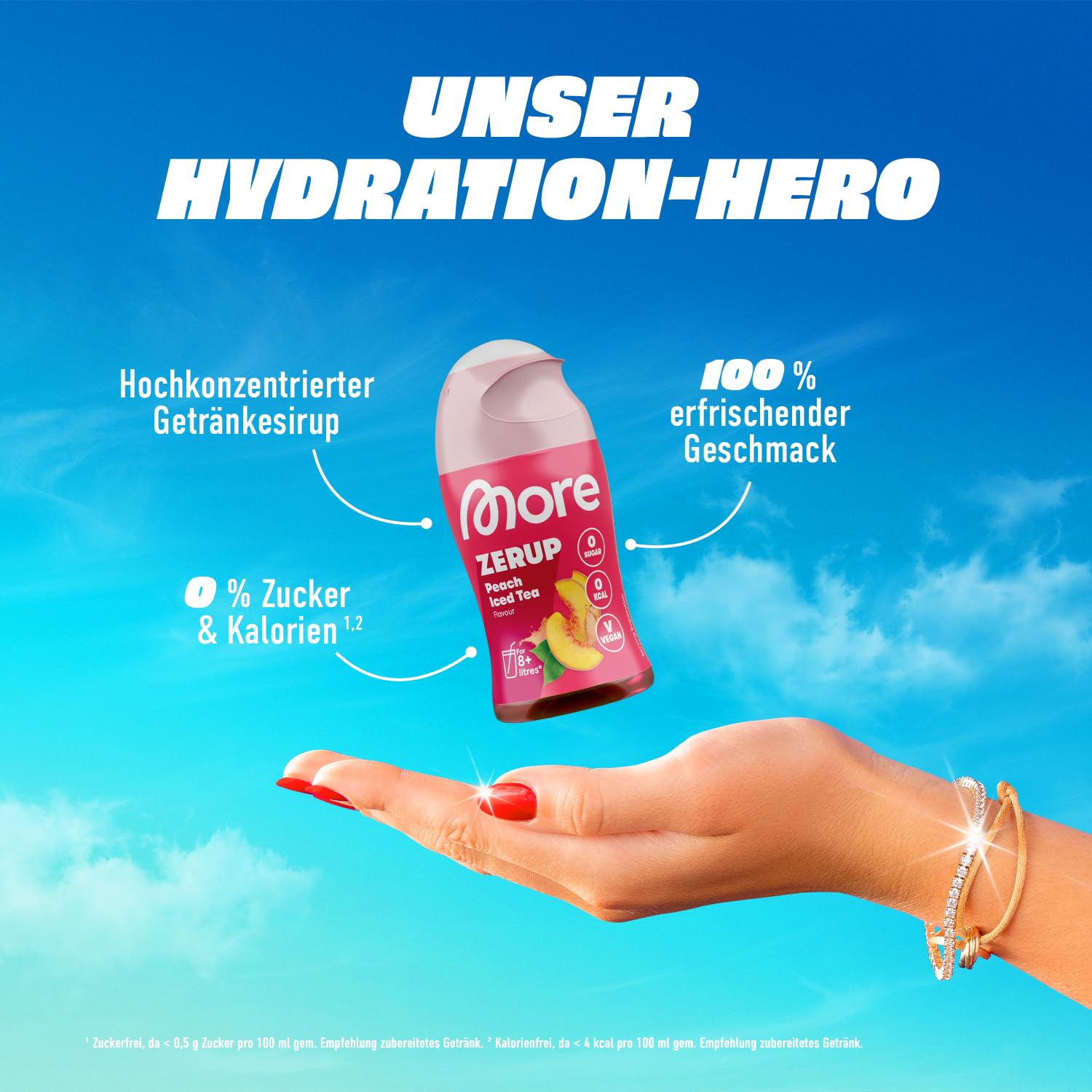 MORE Zerup, Peach Iced Tea, 65 ml, für bis zu 8 l Fertiggetränk, zuckerfreier Sirup mit u.a. echten Fruchtextrakten, vegan, zero Kalorien - made in Germany 2