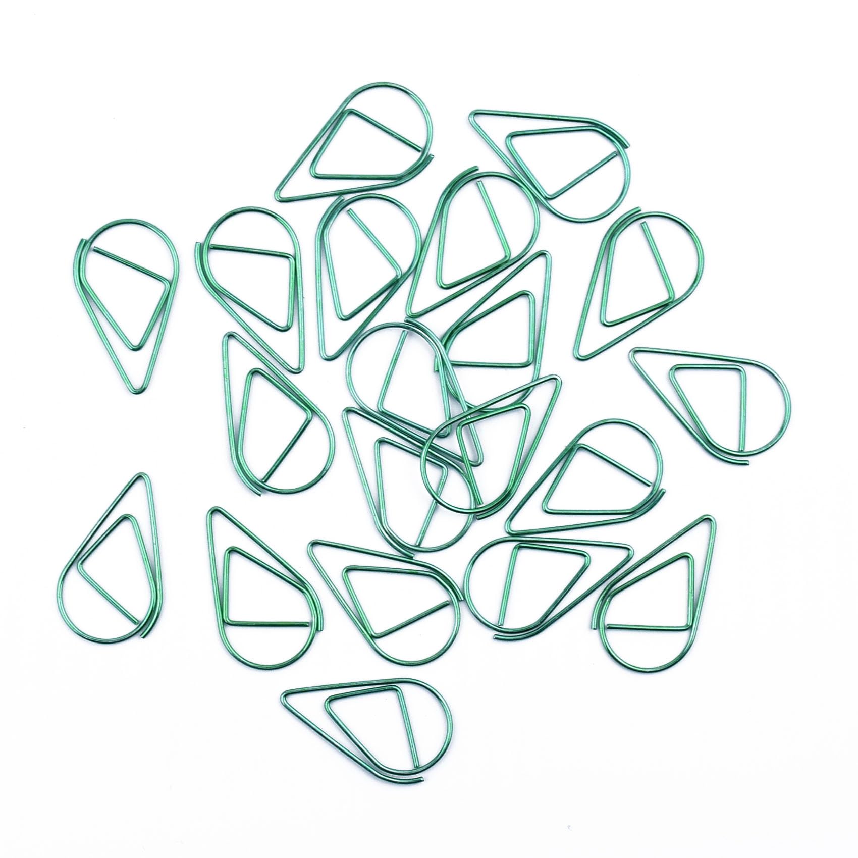 100Pcs Small Golden Paper Clips, Water Drop-Shaped Paperclips Bookmarks for Office Stationery Document, Memo, Poster, Photo (Green)