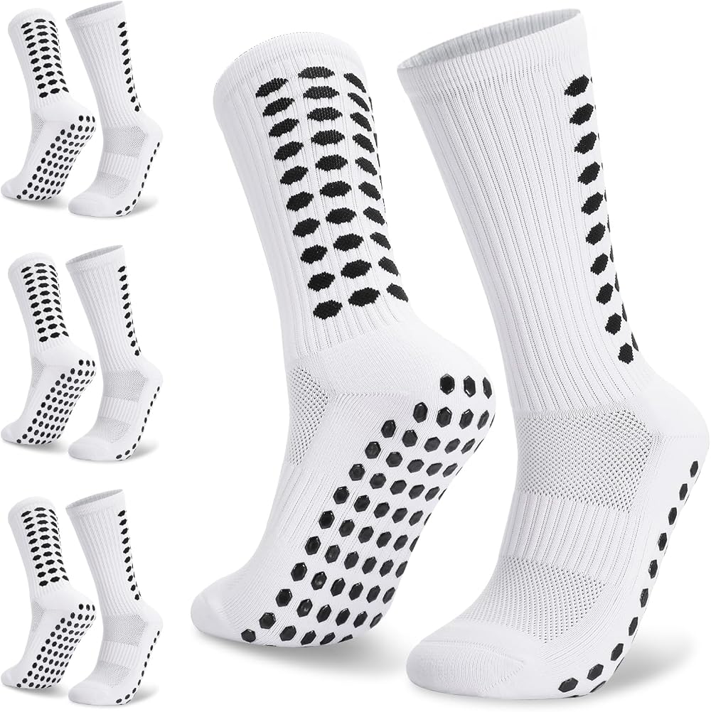 Zuimei 3 Pairs Football Grip Socks Men Anti Slip Sports Breathable White