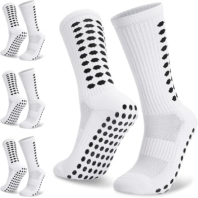 Zuimei 3 Pairs Football Grip Socks Men Anti Slip Sports Breathable White