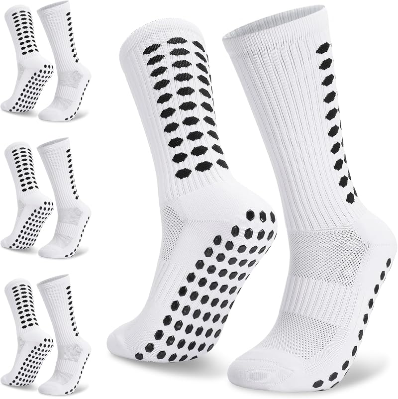 Zuimei 3 Pairs Football Grip Socks Men Anti Slip Sports Breathable White
