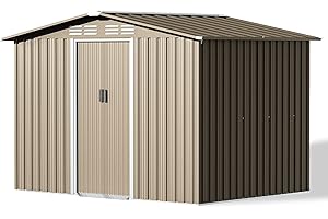Gotland 8FT x 6FT Metal Storage Shed, Outdoor Storage Shed with Lockable Slide Doors & 2 Windows, Utility and Tool Shed with Slooping Roof for Garden, Backyard, Patio, Lawn
