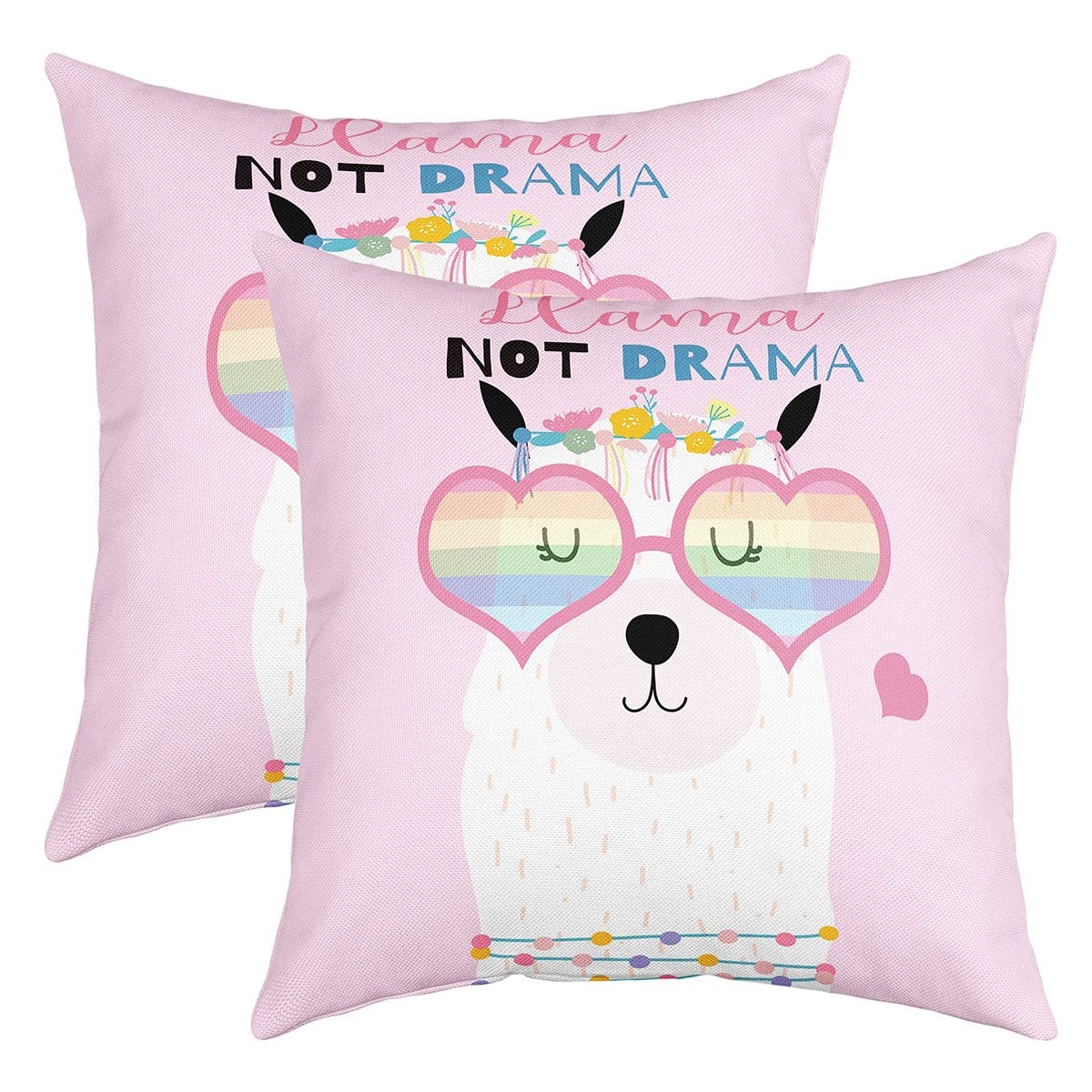 Loussiesd Cute Llama Throw Pillow Covers 16"x16" Set of 2 Soft Cartoon Llama Alpaca Cushion Covers for for Sofa 3D Animal Theme Pink Floral Pattern Decorative Pillowcases Outdoor Pillows Covers