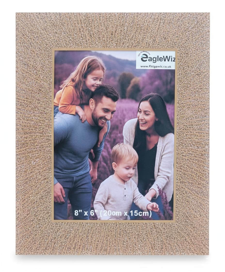 EagleWiz Rose Gold Glittering Mirror GLASS PHOTO FRAME Sparkle RoseLust Picture Frame home Decor Room Decor Gift Freestanding and Wall Hanging (Picture 8 x 6 inches)
