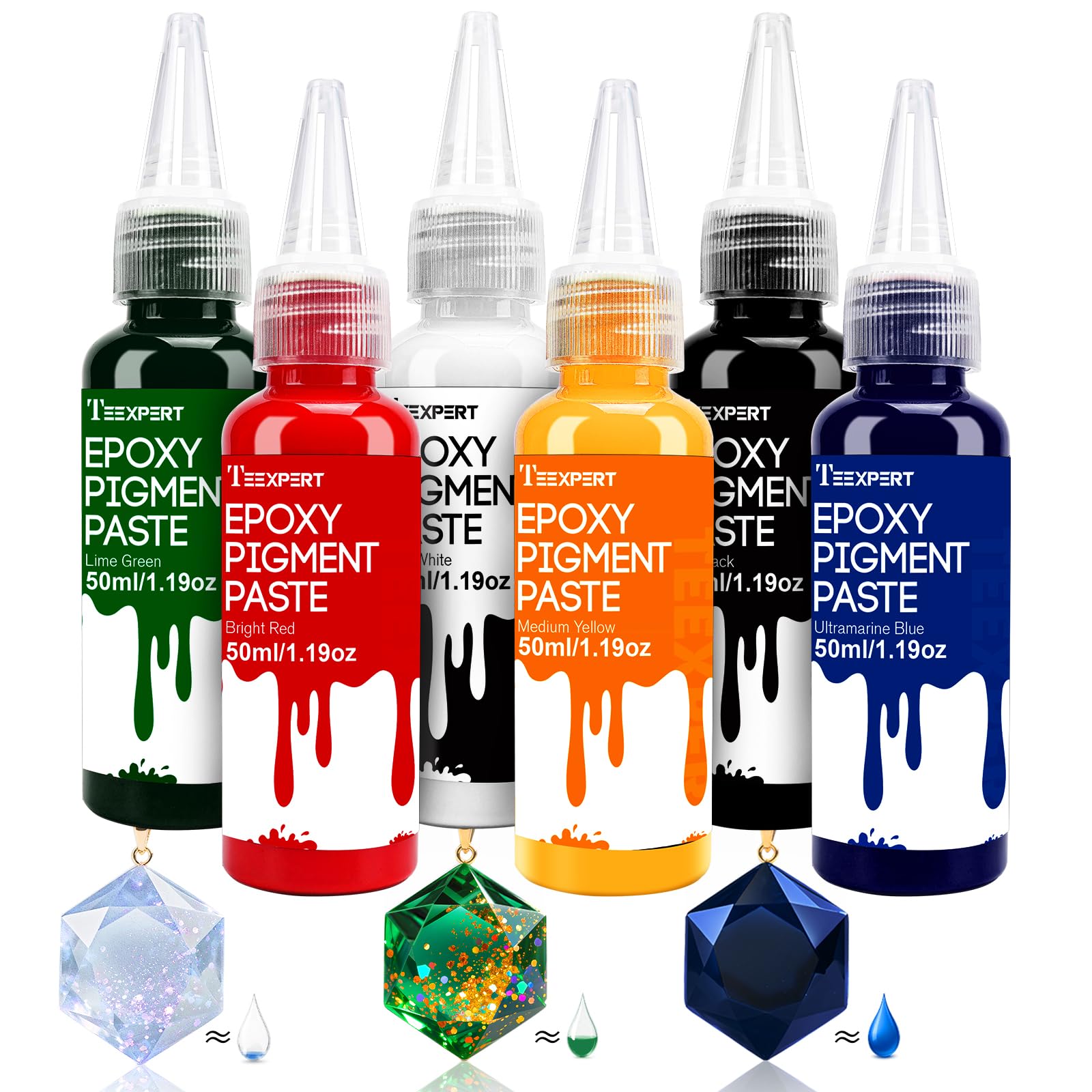Teexpert Epoxy Resin Pigment Paste, 300ml Highly Concentrated & Easy to Mix 6 Colors Opaque Liquid Epoxy Dye Set for Resin Coloring, Resin Epoxy Art Painting and DIY Projects