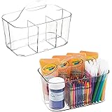 mDesign Plastic Portable Craft Storage Organizer Caddy Tote, Divided Basket Bin with Handle for Crafts, Sewing, Art Supplies 