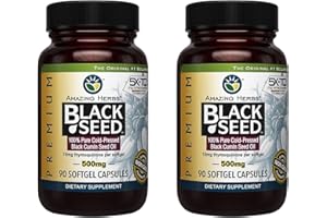 Amazing Herbs Premium Black Seed Oil Capsules - Gluten Free, Non GMO, Cold Pressed Nigella Sativa Aids in Digestive Health, Immune Support, Brain Function - 90 Count, 500mg (Pack of 2)