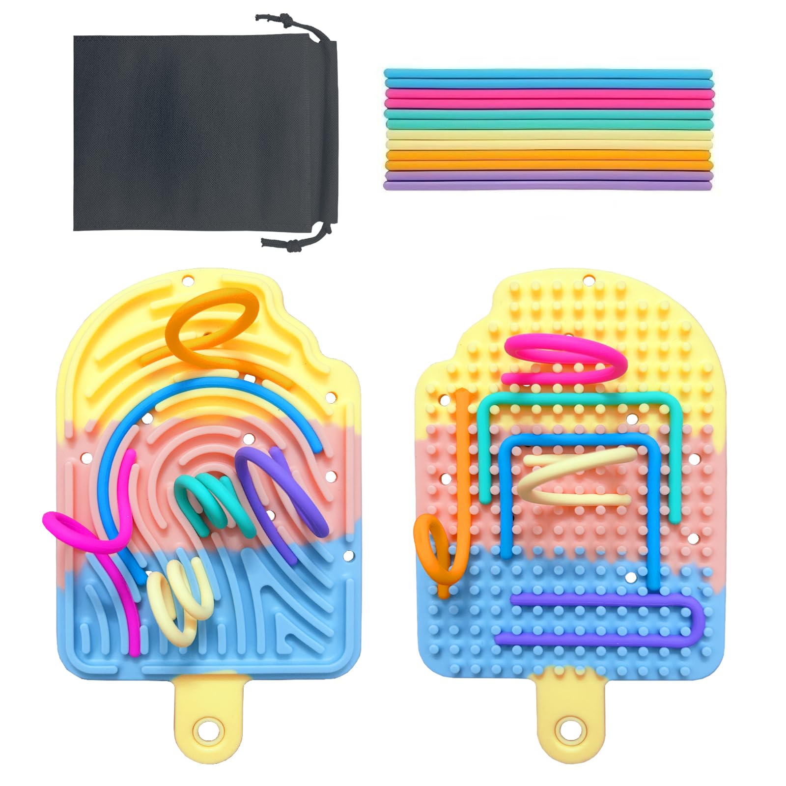 Photo 1 of Silicone Sensory Activity Board, Double-Side Fidget Toy for Calming, Stress, Autism and ADHD, No Mess, Sensory Board with Portable Travel Bag & 12 Strings, Kids 3+& Adults