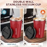MOMSIV 380ml Stainless Steel Coffee Cup with Leak-Proof Lid Red view 3