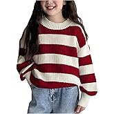 RoseSeek Girl's Striped Sweater Color Block Long Sleeve Crewneck Knit Pullover Casual Fall Spring Top Jumper