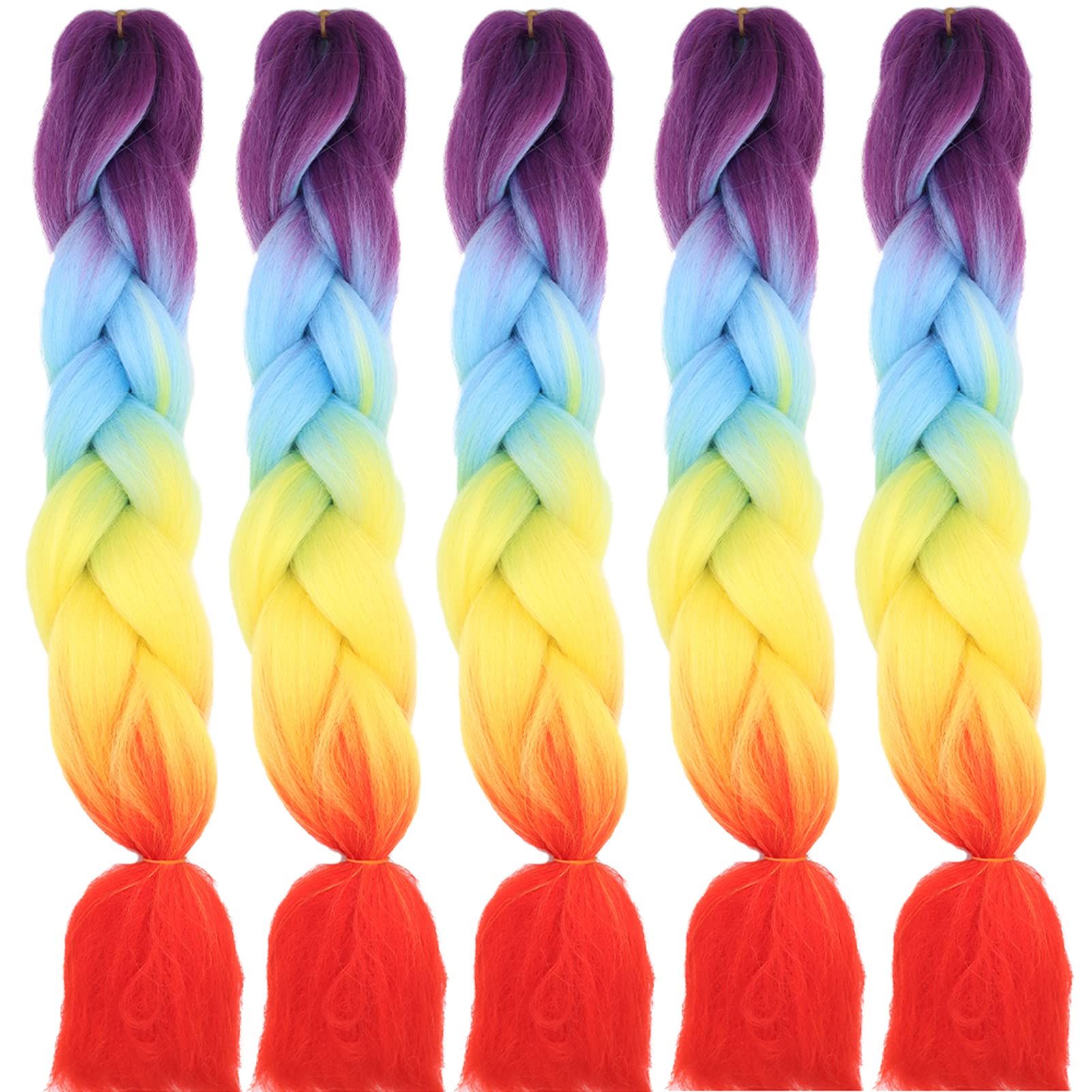 24" Braiding Hair Extension Jumbo Braids Synthetic 5bundles/pack Crochet Hair Afro Box Braid Heat Resistent (Purple&Blue&Yellow&Orange)