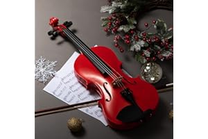 ARTALL 4/4 Handmade Student Acoustic Violin Beginner Pack with Bow, Hard Case, Chin Rest, Spare Strings, Rosin and Bridge, Glossy Red
