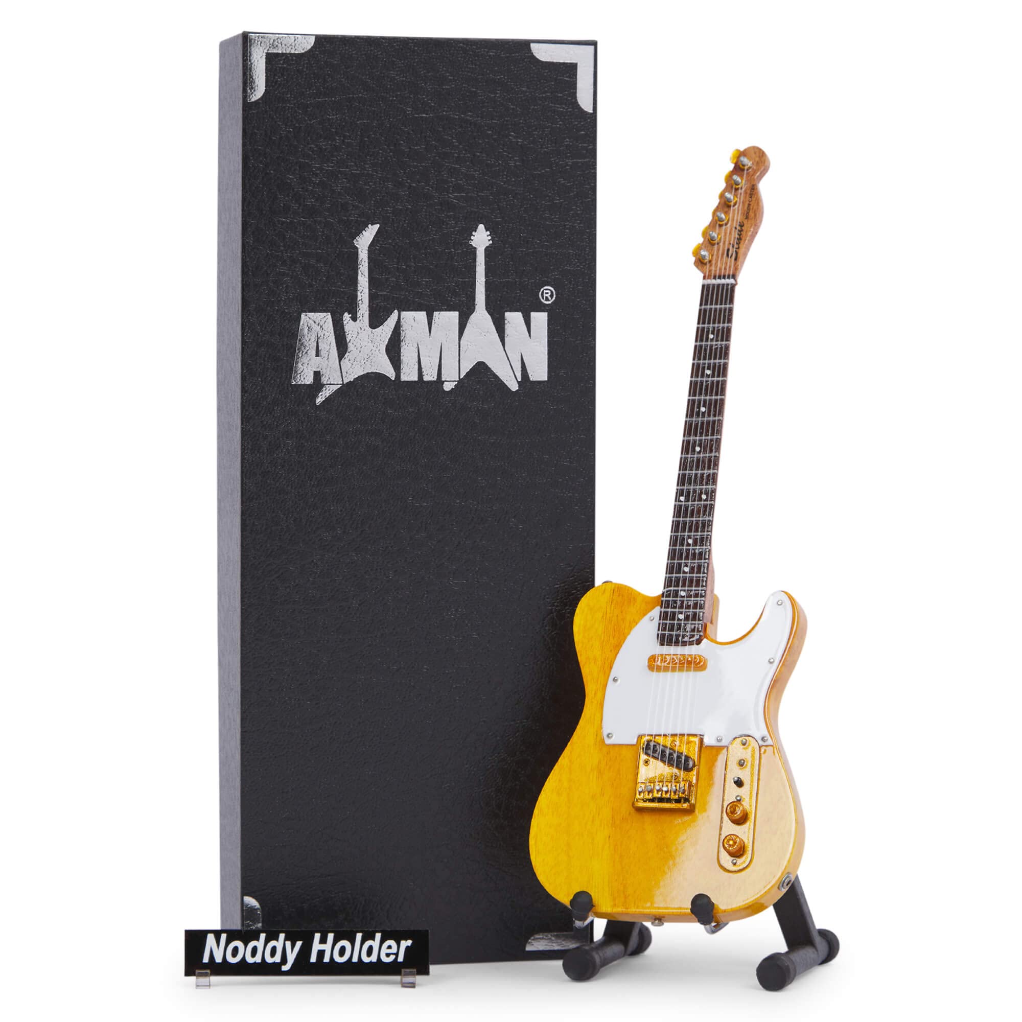 Axman Noddy Holder Miniature Guitar Replica - Music Gifts - Handmade Ornamental 1/4 Scale - Display Box, Name Tag and Miniature Guitar Stand Included