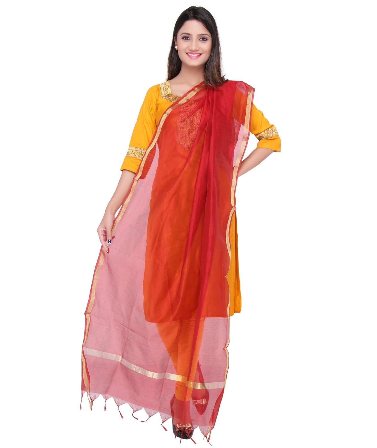Dupatta Bazaar Indian Plain Red Silk Dupatta ,Stole, Scarf