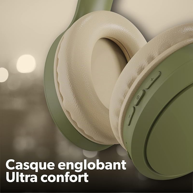 Tonality, Auriculares inalámbricos Plegables con reducción de Ruido pasivo, con conexión Bluetooth, Sonido estéreo con micrófono Incorporado, duración de hasta 30 Horas – Verde