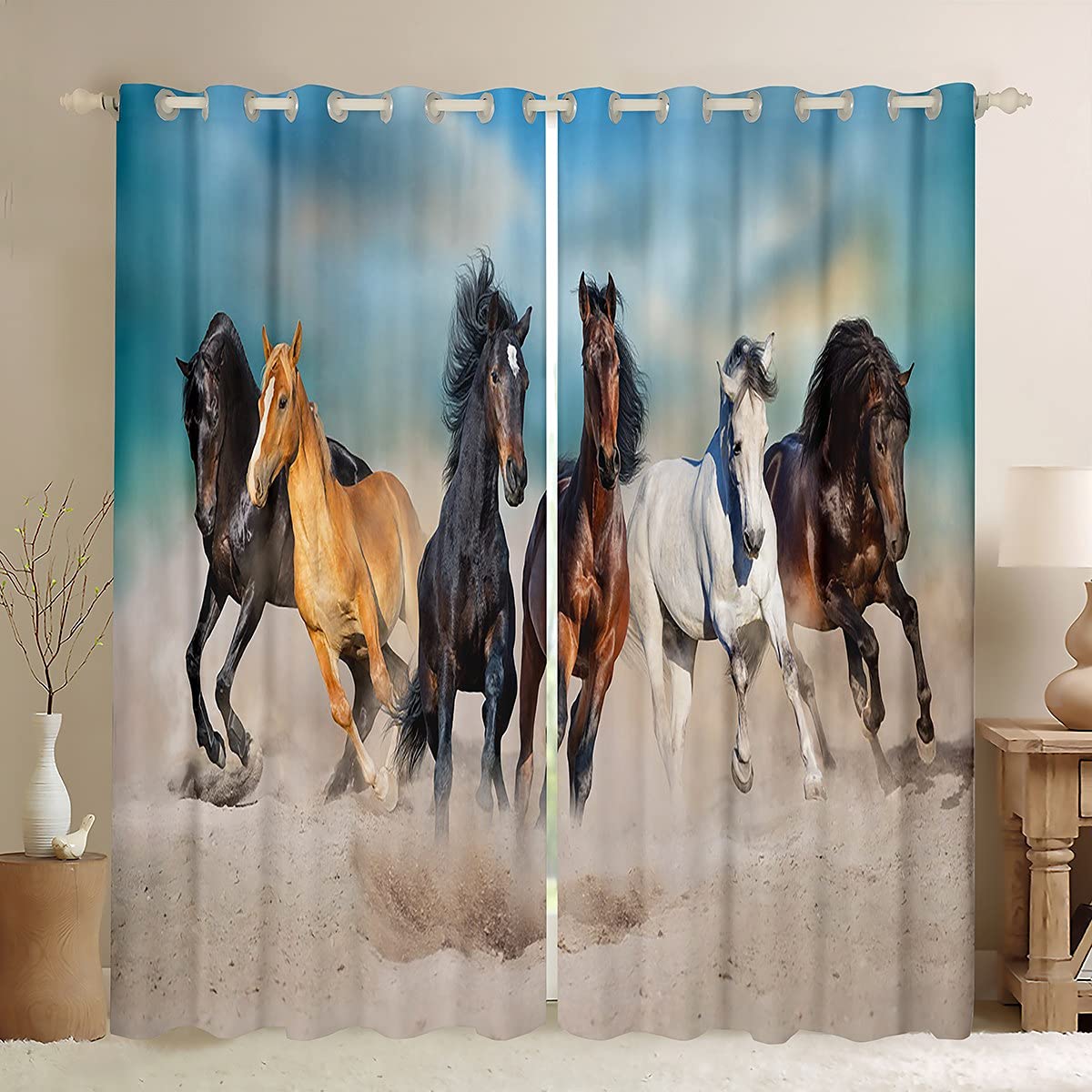 Tbrand 3D Horse Room Curtain Running Horses Curtain for Bedroom for Kids Boys Adults Galloping Horse Printed Curtain Animal Theme Drapes,W66*L72