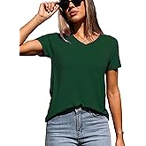 Abardsion 2025 Summer V Neck T Shirts for Women Trendy Outfits Loose Fitted Elegant Blouses Tops