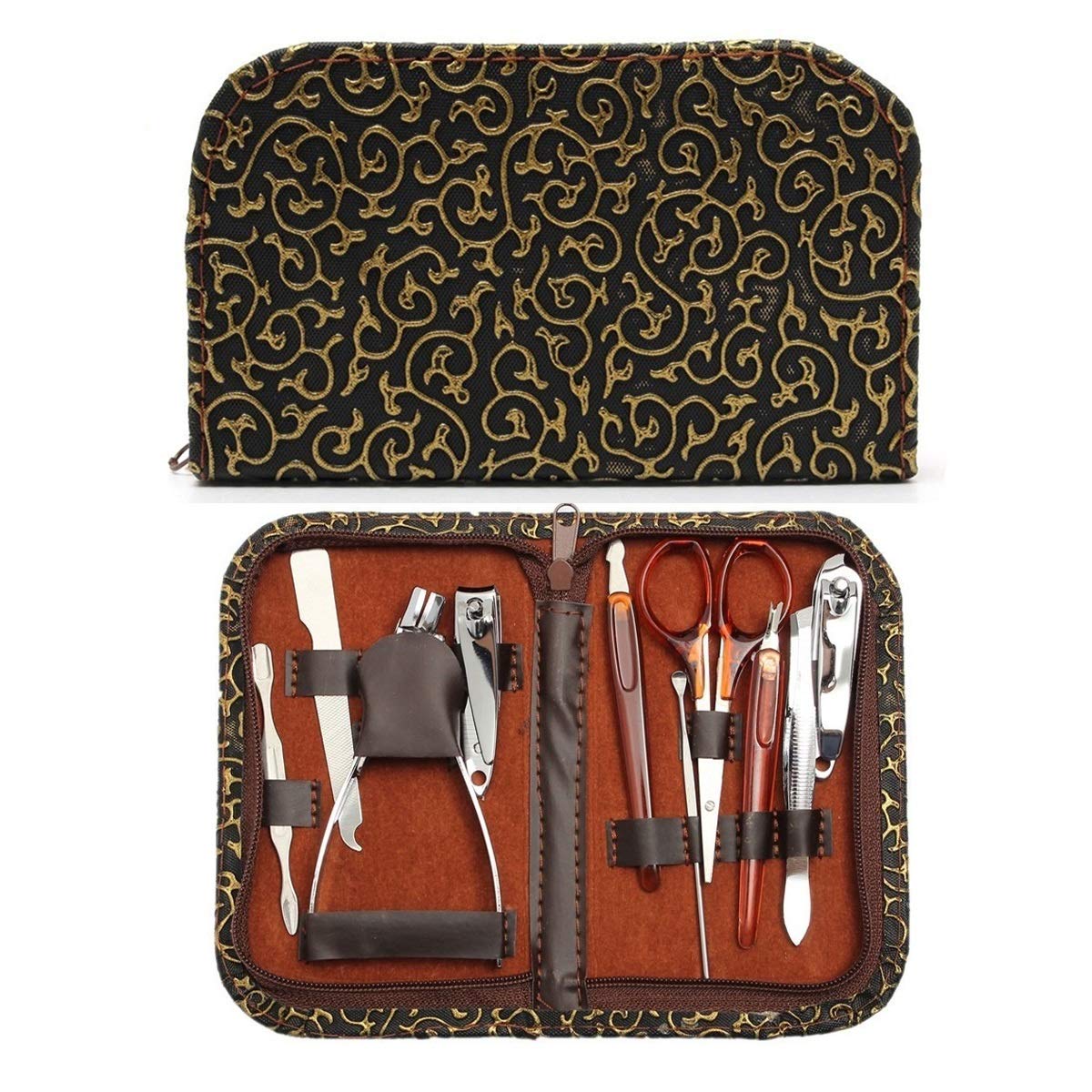 10pcs Pedicure Manicure Kit Stainless Steel Nail Grooming Tools Nail Cuticle Pusher Clippers Nipper with Storage Case : Beauty