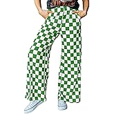 IWOLLENCE Women's Casual Loose Checkered Wide Leg Pants High Waist Straight Lounge Y2K Gingham Trousers